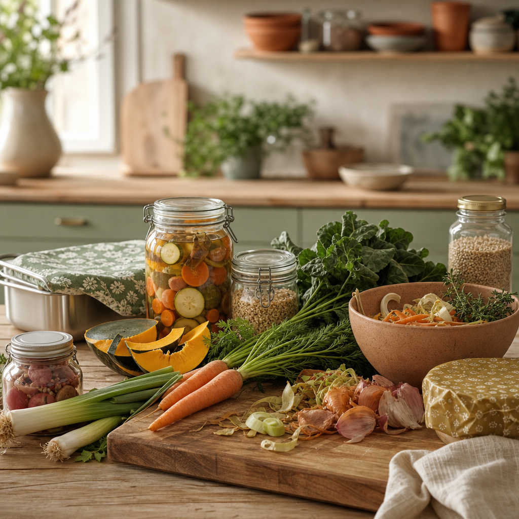 Légumes de saison, bocaux et cuisine anti-gaspillage